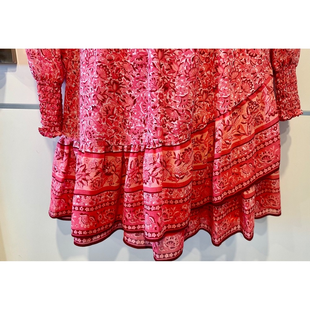 Michael Michael Kors Pink Floral Smocked Waist Dress Womens Medium Boho - Picture 6 of 15